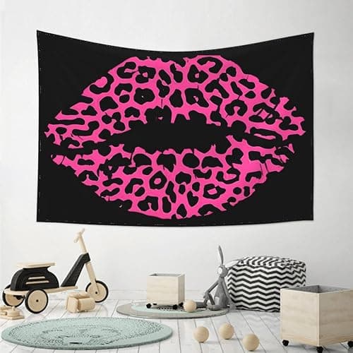KOSUES Pink Leopard Lips Tapestry Wall Hanging Tapestries Wall Backdrop Room Poster Art Aesthetic Decor for Home Office Bedroom Living Room Dorm 60x40 Inch thumbnail 7