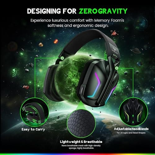 WESEARY Wireless Gaming Headset for Xbox Series X|S, Xbox One, PS5, PS4, PC, Mac, Switch, 2.4GHz + Bluetooth Over-Ear Gaming Headphones with ENC Mic, 3D Stereo, Dynamic LED Lights, 50mm Drivers, 50H thumbnail 7