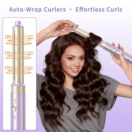 Hair Dryer Brush 8-in-1 Dual Voltage Hot Air Styler – Fast-Drying 110,000 RPM Ionic Blow Dryer with Straightener & Curler Attachments, Frizz-Free Volumizing Styler with Protective Hard Case-Purple thumbnail 5