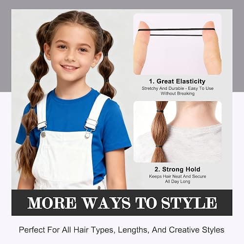 Flareann 2000pcs Black Elastic Hair Bands – Hair Ties, Rubber Hair Ties & Soft Hair Elastics, Strong Stretchy Accessories for Women & Girls thumbnail 4