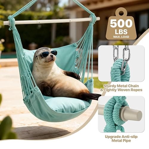 MoNiBloom Hammock Chair Hanging Rope Swing w/2 Cushions, Boho Macrame Hanging Chair Max 350 lbs Capacity w Pocket, Hardware Kit Included, Green thumbnail 4