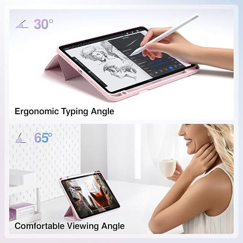 SMARTDEVIL Case for iPad Air 13 inch (M3 2025/ M2 2024, 7th/6th Gen) & iPad Pro 12.9 inch (2018/2020, 3rd/4th Gen), Slim Trifold Stand with Clear Hard Back, Pencil Holder, Auto Wake/Sleep – Pink thumbnail 2