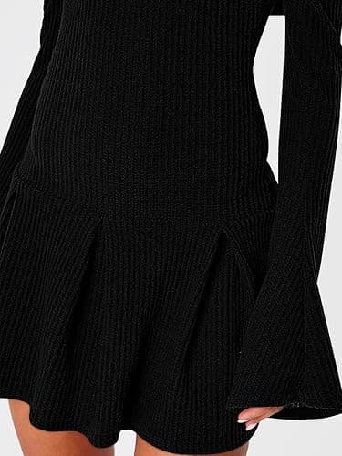 DAAWENXI Women's Casual Off The Shoulder Ribbed Knit Sweater Mini Dress 2025 Fall Long Sleeve A Line Dresses thumbnail 6