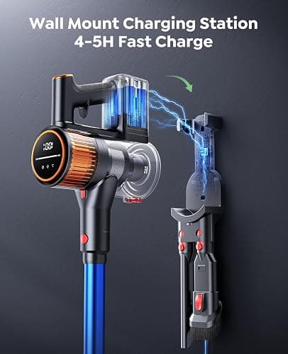 SunSare Cordless Vacuum Cleaner, 550W 45KPA 60Mins, Stick Vacuum with LED Touch Screen, Wall-mounted Charging, Self-Standing, Rechargeable Cordless Vacuum for Pet Hair/Carpet/Hard Floor, X9 thumbnail 7