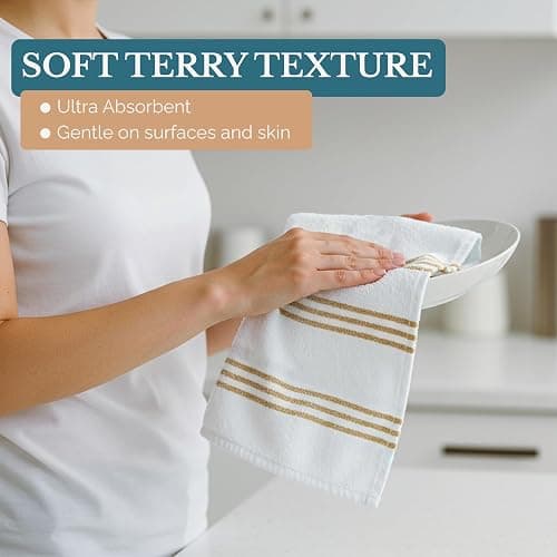 Casa Platino Kitchen Dish Cloths and Dish Towels, 8 Pc Cotton Set with Dual Designs for Drying and Surface Care, Soft and Stylish Helpers for Warm-Toned Kitchens – Beige thumbnail 5