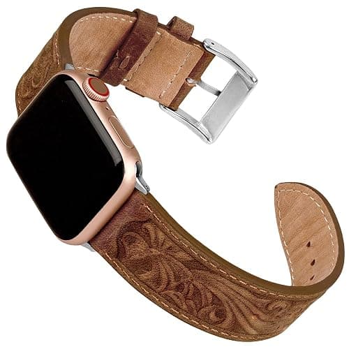 Falandi for Apple Watch Band Leather 40mm 38mm 44mm 42mm, Retro Pattern Leather Classical Replacement Smart Watch Band for iWatch Men Women Series SE 6 5 4 3 2 1 thumbnail 5