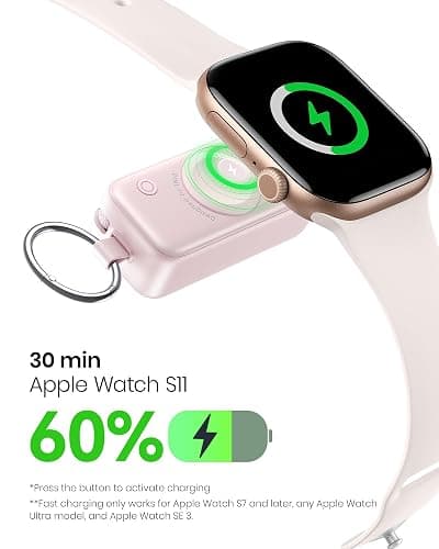 INIU 3-in-1 Portable Charger, 5000mAh Power Bank with Watch Charger & Built-in Cable, Compact 20W Fast Charging Battery Pack, Key Chain & Travel Essential for iPhone 16 15, Apple Watch, AirPods, etc thumbnail 3