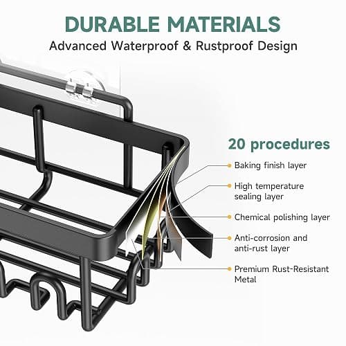 Veken Rustproof & Waterproof Shower Caddy 6-Pack, No Drilling Adhesive Shelves Rack with Soap Holder, Large Capacity Bathroom Organizers and Storage, Wall-Mounted Kitchen & Home Decor thumbnail 4