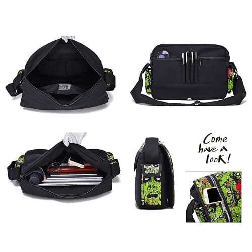 MEOKIM Gothic Canvas Backpack with Printed Skull - Green Tote Bag thumbnail 5