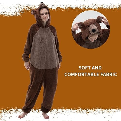 COSUSKET Snug Fit Unisex Adult Onesie Pajamas, Flannel Cosplay Animal One Piece Halloween Costume Sleepwear Homewear thumbnail 3
