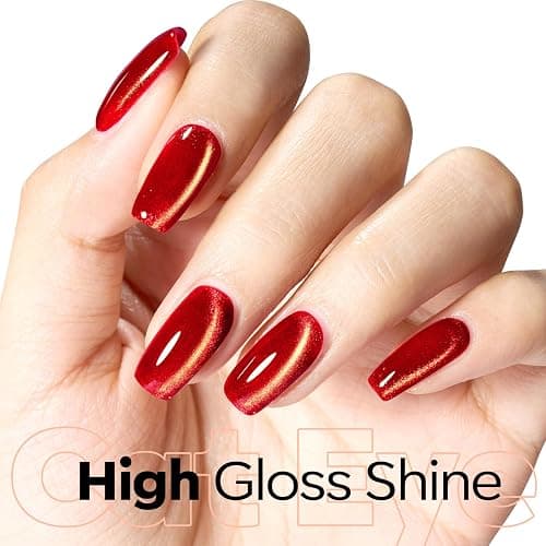 modelones Red Cat Eye Gel Nail Polish Glod Magnetic Glitter | Holographic Red Ruby Gel Polish Reflective Jelly Translucent UV Gel Manicure 15 ML thumbnail 4
