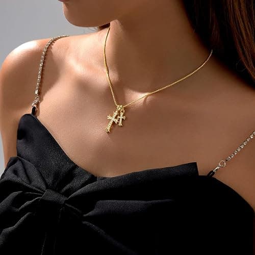 Partm Gold Cross Necklace for Women 14K Plated Dainty Pendant Cross Chain Faith Crucifix Choker Baptism Necklace for Women Trendy Religious Jewelry Hypoallergenic thumbnail 7