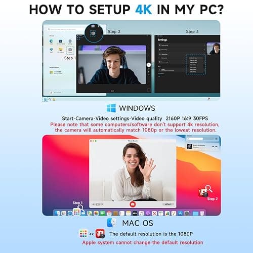 AOC 4k Webcam for PC with Microphone, Computer Camera with Noise Cancellation, Privacy Cover, 99° FOV, Plug & Play USB Webcam for Streaming, Conferencing, Zoom, Skype, Facetime, Laptop, PC, Skype thumbnail 9