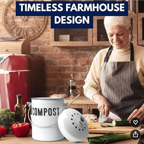 Granrosi Countertop Compost Bin Kitchen - 1.3 Gal Indoor Compost Bucket with Lid for Kitchen; Farmhouse Rust Proof & Odorless Composter Bin for Countertop; 3 Charcoal Filters - White thumbnail 7