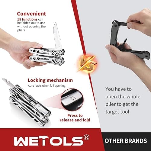 WETOLS Multitool with Pocket Knife, Birthday Gifts for Men Women Mom Dad, 21-in-1 Stainless Steel Pliers with Screwdrivers, Self-locking Multi tools with EDC Sheath, Ideal for Home, Camping, Survival - Silver - 21-in-1 thumbnail 6