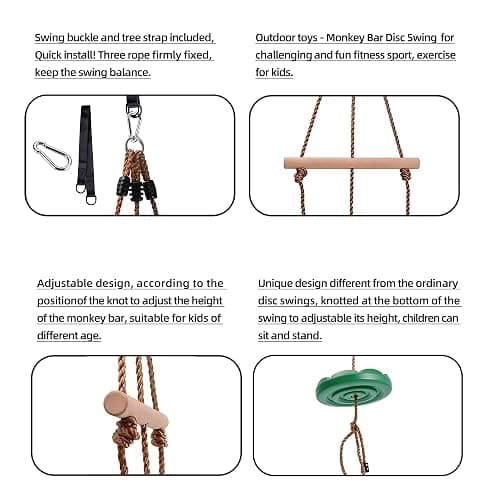 KINSPORY Disc Swing for Kids, Swing Set Accessories, 7FT Height Adjustable Gym Monkey Bars, Hanging Tree Seat for Backyard, Outdoor Play Equipment - Green thumbnail 4