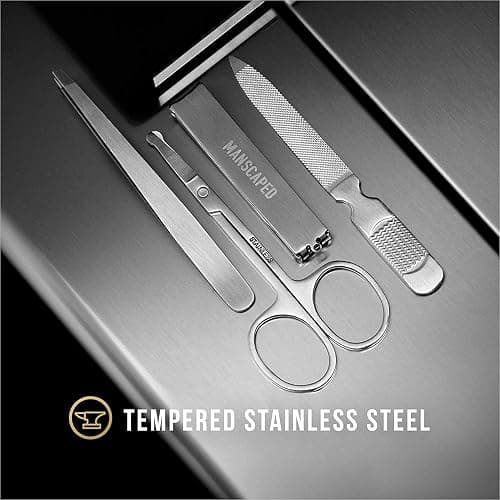 MANSCAPED® Shears 2.0 Tempered Stainless Steel Men's Nail Kit, Fingernail Clippers, Safety Scissors, Tweezers and Nail File, Travel Manicure Pedicure Set, 4-Piece Luxury Grooming Kit with Compact Case thumbnail 2