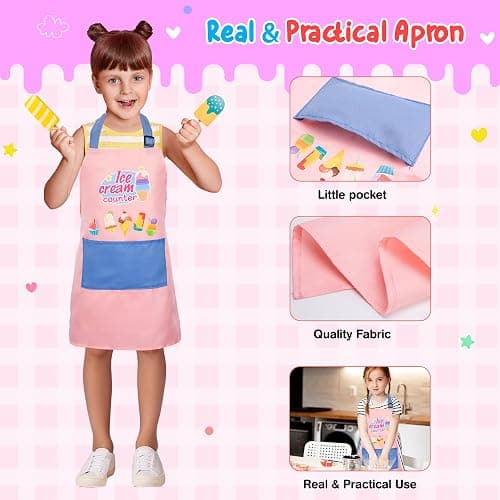 Meland Ice Cream Toy - Wooden Ice Cream Play Set with Aprons, Pretend Play Toys with Play Food, Wooden Play Store Toys for Toddlers, Kids Toys & Gift for Girls Boys Age 3 4 5 6 7 Years Old thumbnail 5