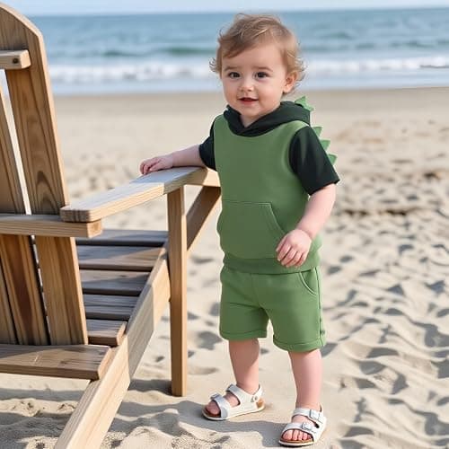 LIOMENGZI Toddler Baby Boy Hooded Dinosaur Summer Outfit Funny T-Shirt Shorts Set Infant Dinosaur Clothes 6 12 18 Months 2T thumbnail 3