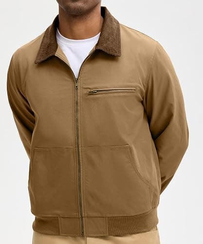 HOTake Men's Bomber Jacket Cotton Lightweight Casual Jacket with Corduroy Collar thumbnail 9