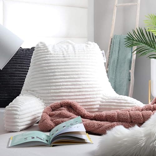 Reading Pillow with Shredded Memory Foam, Luxe Cut Plush Back Pillow for Sitting Up in Bed, Back and Arms Adjustable Support for Adult & Teens, Backrest Pillows with Washable Cover White thumbnail 9