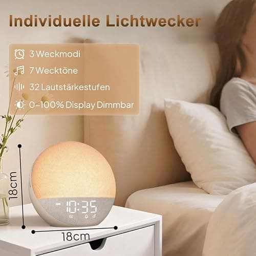 Hiromeco Tageslichtwecker Lichtwecker Sonnenaufgang Bluetooth: Natürliches Wake Up Light - 25 White Noise mit Timer - RGB Nachtlicht für Erwachsene Kinder Schlafzimmer thumbnail 2
