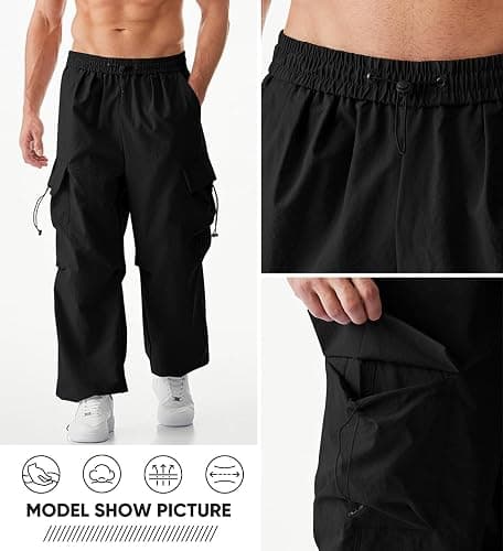 JMIERR Men's Baggy Cargo Pants Trendy Casual Parachute Pant Loose Fit Harem Joggers with Pockets for Streetwear - Small - A1 Black thumbnail 3