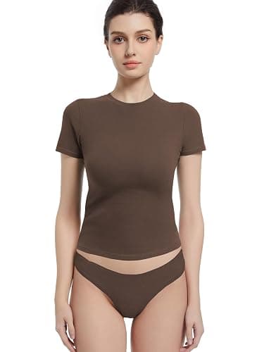 Abonlen Crewneck Short Sleeve T Shirts for Women Fitted Basic TeesY2k Going Out Tops - Image 1