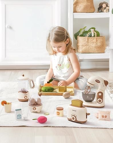 ROBUD Pretend Play Kitchen Appliances, Kids Play Kitchen Toy Food Set with Egg Steamer, Mixer, Toaster, and Blender with Realistic Sounds, Play Kitchen Accessories forToddlers (4-Set) thumbnail 8