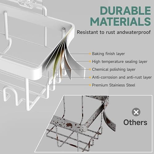 Veken 6-Pack Rustproof and Waterproof Shower Caddy,Adhesive Shelves Rack with Soap Holder, Large Capacity Bathroom Organizers and Storage, No Drilling Wall-Mounted Kitchen & Home Decor, Bath Decor - D. White - 6-Piece Set thumbnail 3