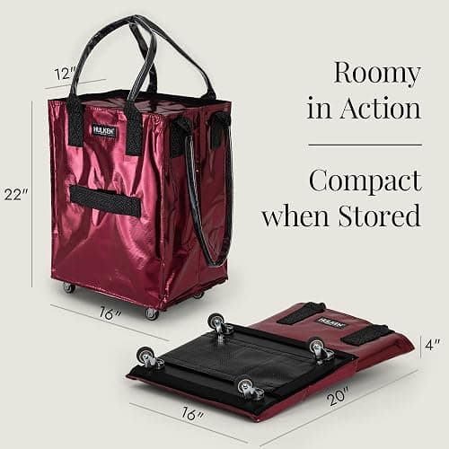 (Medium, Cosmic Red) Reusable Grocery Bag On Wheels, Shopping Trolley, Rolling Tote, Zipper Closure, Lightweight, Carries Up to 66 lb, Folds Flat, Unbreakable Handles thumbnail 4