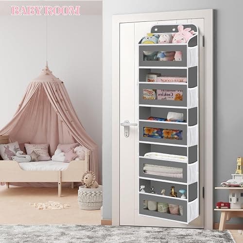 KYEVIS Over The Door Organizer, 5 Shelves Closet Door Hanging Storage and Organizer with 10 Mesh Pockets, Nursery Closet Organizer, Baby Essentials, Stuffed Animal Storage thumbnail 2