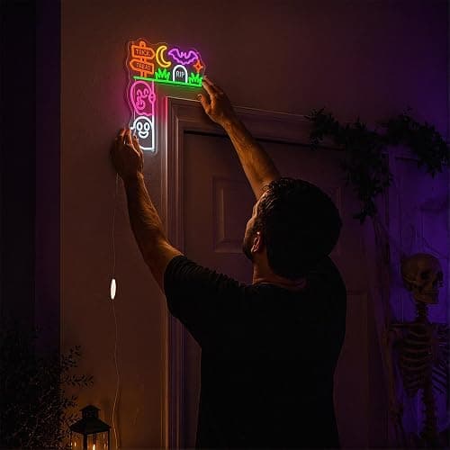 Halloween Neon Sign,Corner Ghost Decor,L-Shaped,15.7 * 12.9inch,USB Powered | Halloween Ghost Light, Hanging Sign for Window/Wall/ Door,Halloween Decorations with Bat/Moon/Cobweb, No Batteries Required thumbnail 6