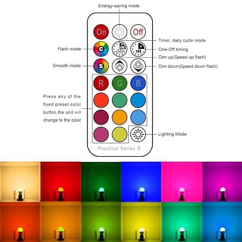 ILC Color Changing LED Light Bulbs, 70W Equivalent, 2700K Warm White A19 E26 Screw Edison Base RGBW Dimmable - 12 Color Choices - Timing Infrared Remote Control Included (2 Pack) thumbnail 4