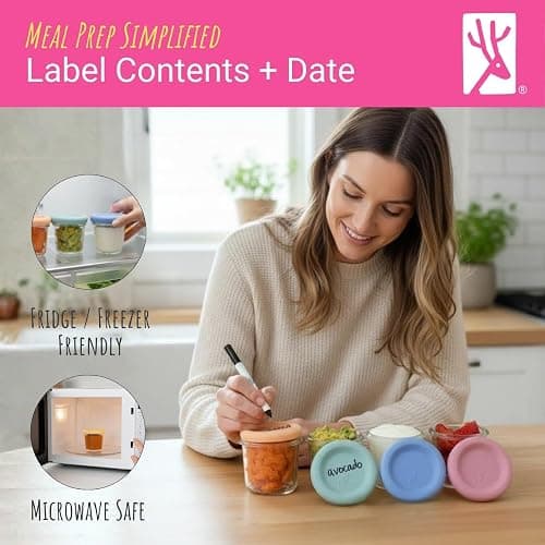 Elk and Friends Baby 4oz Borosilicate Glass Food Storage Jars | 12pk | Borosilicate Glass | Set of 12 | Microwave, Oven + Dishwasher Safe | Perfect for Purees, Breast Milk + Baby Food thumbnail 6