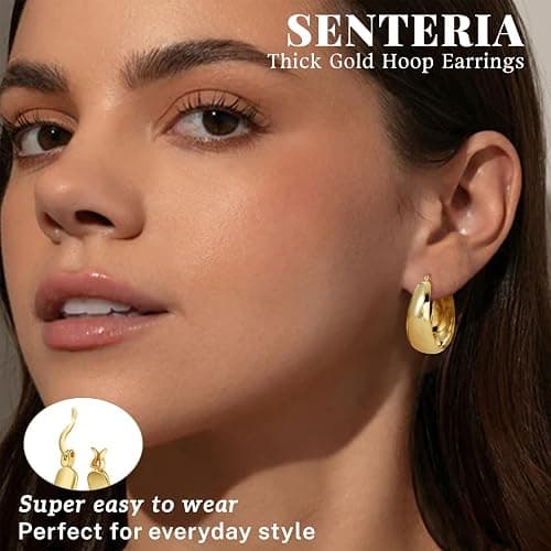 12mm Wide Thick Hoop Earrings 925 Sterling Silver Hoop Earrings for Women Hypoallergenic 14K Real Gold Plated Hoop Large Earring Lightweight Chunky Hoop Earrings for Women 25/30/40/50MM thumbnail 2