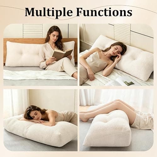 UUluhao Triangular Headboard Pillow Twin XL for College Dorm Headboard Bed Wedge Pillows Bolster Cushion Bed Bolster Triangular Backrest for Reading Resting Cream White,39 * 4.7 * 15.7in thumbnail 5
