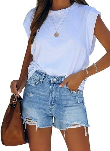 DGRPI Womens Jean Shorts Stretchy High Waisted Ripped Denim Distressed Trendy Shorts with Pockets thumbnail 2