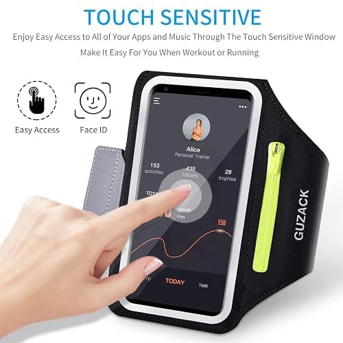 GUZACK Phone Holder for Running with Zipper Pouch, Running Armband for iPhone 16 Pro/15/14/13/12/11 Pro Max, Galaxy S24/S23/S22, with Key Pocket & Card Slot (Green Zipper, M) thumbnail 4