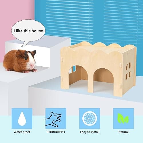 Bifeaw Natural Wooden Chew-Proof Guinea Pig Hideout | for Small Pets thumbnail 5