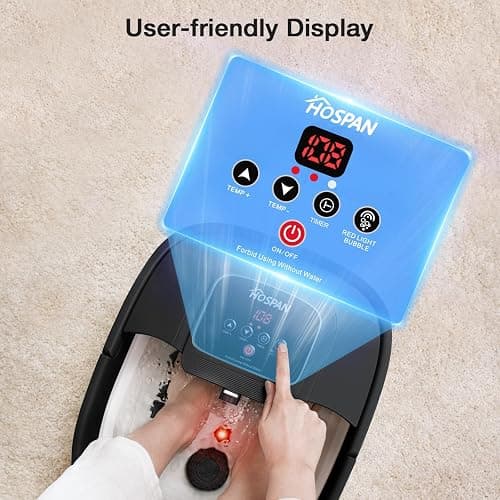 HOSPAN Collapsible Foot Spa with Heat, Bubble, Red Light, and Temperature Control, Foot Bath Massager with 8 Shiatsu Massage Rollers, Pedicure Foot Spa for Relaxation and Stress Relief, Black thumbnail 7