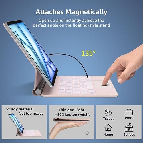 DVWDVW Keyboard Case for iPad Air 11 inch (M3 /M2 2025/2024) & iPad Pro 11 (4th/3rd/2nd/1st Gen), iPad Air 5th/4th Magic Case，Multi-Touch Trackpad,7 Colors Backlight Pink thumbnail 3