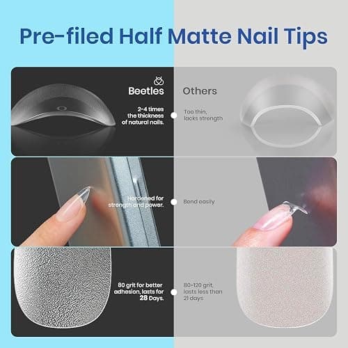 Beetles Gel Nail Kit Easy Nail Extension Set 504Pcs Pre Filed Half Matte Short Square Soft Etch X Nail Tips with 5 in 1 Nail Glue Gel Uv Led Lamp Nail for Women - 1-Short Square 504pcs (etch-x kit) thumbnail 3
