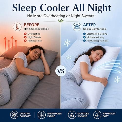 evoLive 100% Rayon Derived from Bamboo Cooling Breathable Body Pillow Cover/Pillowcases 21x54 inches with Hidden Zipper Closure (White, 21“X54“ Body Pillow Cover) thumbnail 4