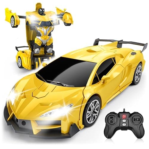 Qumcou Transform Remote Control Car, RC Cars for Boys Age 3-5 6-8, One-Button Transform Toy Cars, 2.4GHz, 360° Spin, 1:16 Scale, Flashing Headlight,3-8 Year Old Grandkids Christmas Birthday Gifts - Image 1