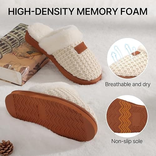 ATHMILE Cozy Slippers For Women Fuzzy Fluffy Warm Women's Platform Slippers Memory Foam Arch Support Ladies Knit House Shoes Indoor Outdoor Bedroom Winter Fireside Bride Pantuflas Para Mujer thumbnail 6