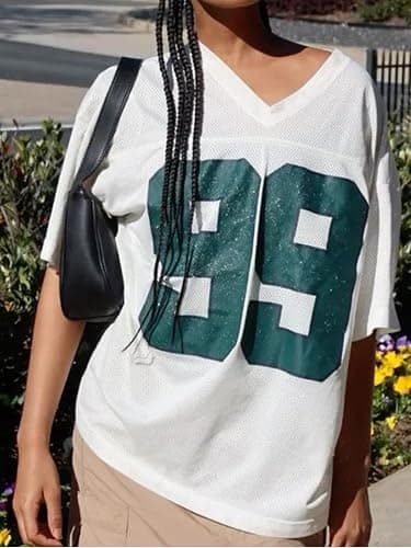 Oversized Jersey Shirts for Women Y2k Number Graphic Print V Neck Short Sleeve Aesthetic Summer T-Shirt Streetwear thumbnail 6