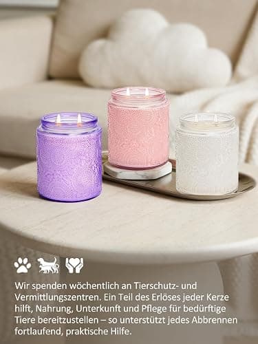 Vanille Duftkerze im Glas, 210g Sojawachs, Entspannung & als Geschenkidee | 2 Baumwolldochte, gleichmäßiger Abbrand, handgegossene Kerze, strukturiertes Glas, warmer süßer Vanilleduft, bis zu 50 Std. thumbnail 8