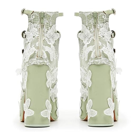 KISTANIA Women's Platform Chunky Heels with Lace Butterfly Square Toe Ankle Strap Mary-Jane Platform Pumps thumbnail 5