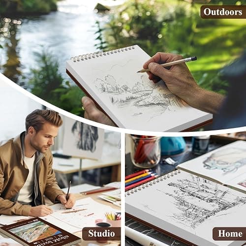 Mixed Media Sketchbook 9" x 12" - Multimedia Sketchbook Hardcover, Spiral Bound, 60 Sheets 98lb/160gsm Mixed Media Paper, Watercolor Sketch Books for Artist Supplies, Painting, Drawing & Art Supplies. thumbnail 7